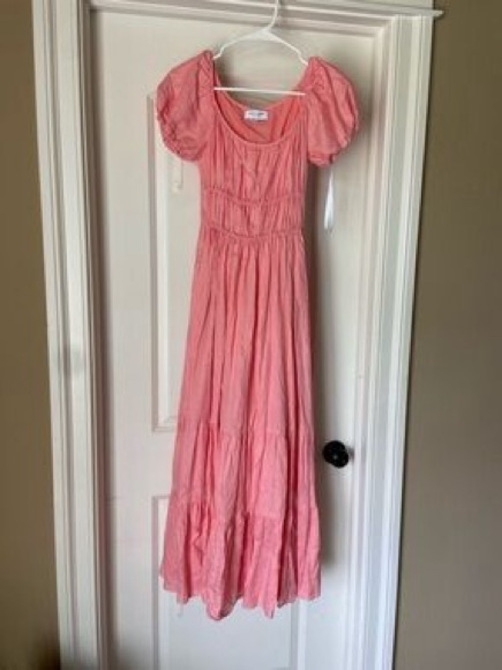 Kate Spade 100% Linen Women's Pink Puff-Sleeve Tiered Maxi Dress - Picture 2 of 10